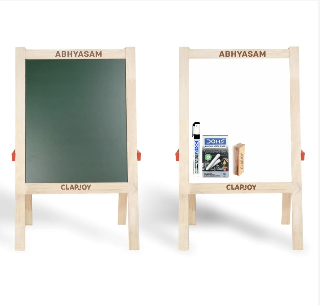 Clapjoy Abhyasam Wooden Double-Sided Chalkboard and White Easel board for Kids