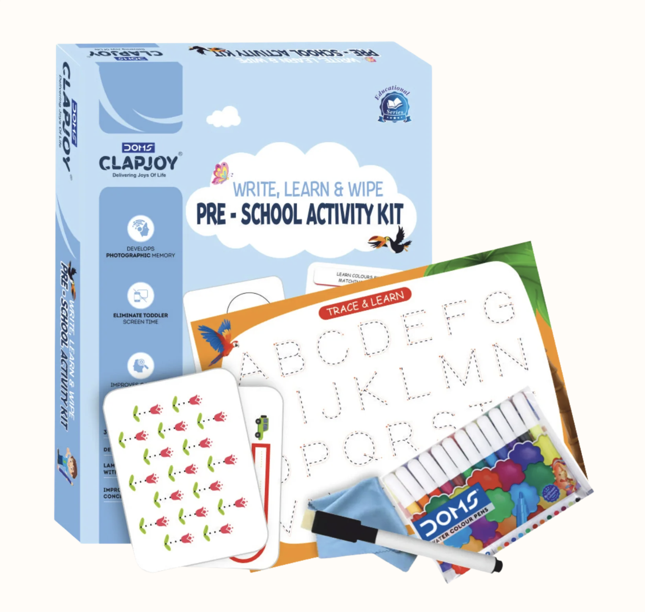 Pre-School Activity Kit for Kids ( Reusable ) |Includes Marker, Sketch Pens, Wipe Cloth & Tracing Board