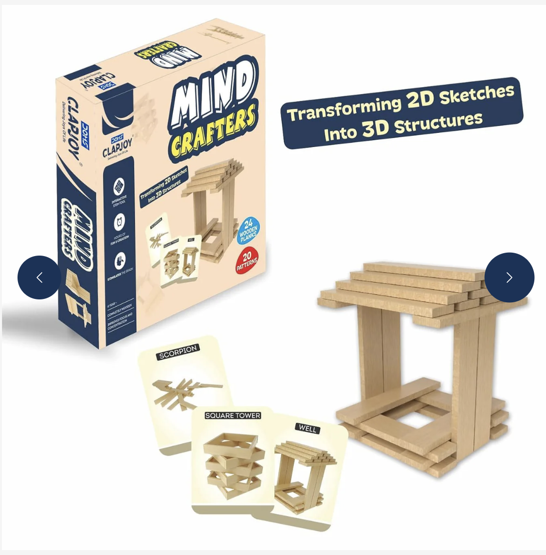 Mind Crafters Wooden Building Planks | 24 Wooden Planks with 20 Unique Design Patterns for kids 5+ years