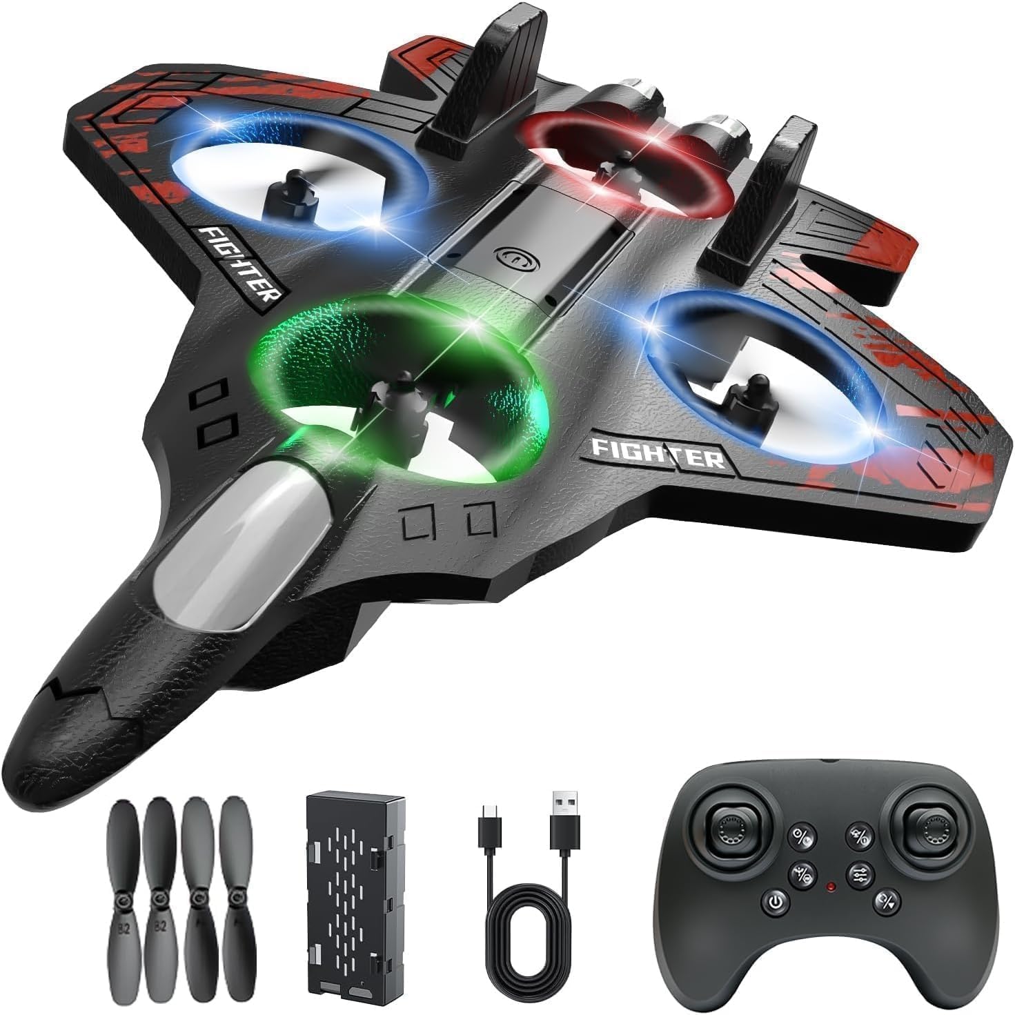 Remote Control Airplane for Kids | RC Airplane Fighter Jet with Light, 360° Flip, Stunt Roll Easy to Fly Stable Jet Fighter Toys for Boys & Adults