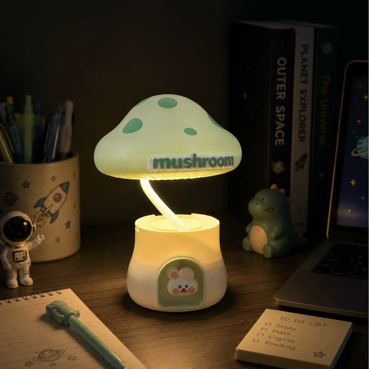Mushroom LED Night Lamp for Kids – Cute Bedside Table Lamp - Green